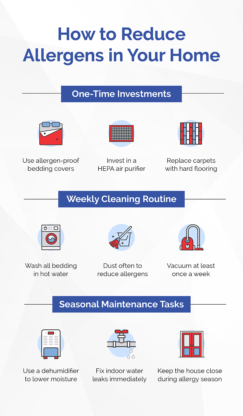 One-time investments that reduce allergens in your home.