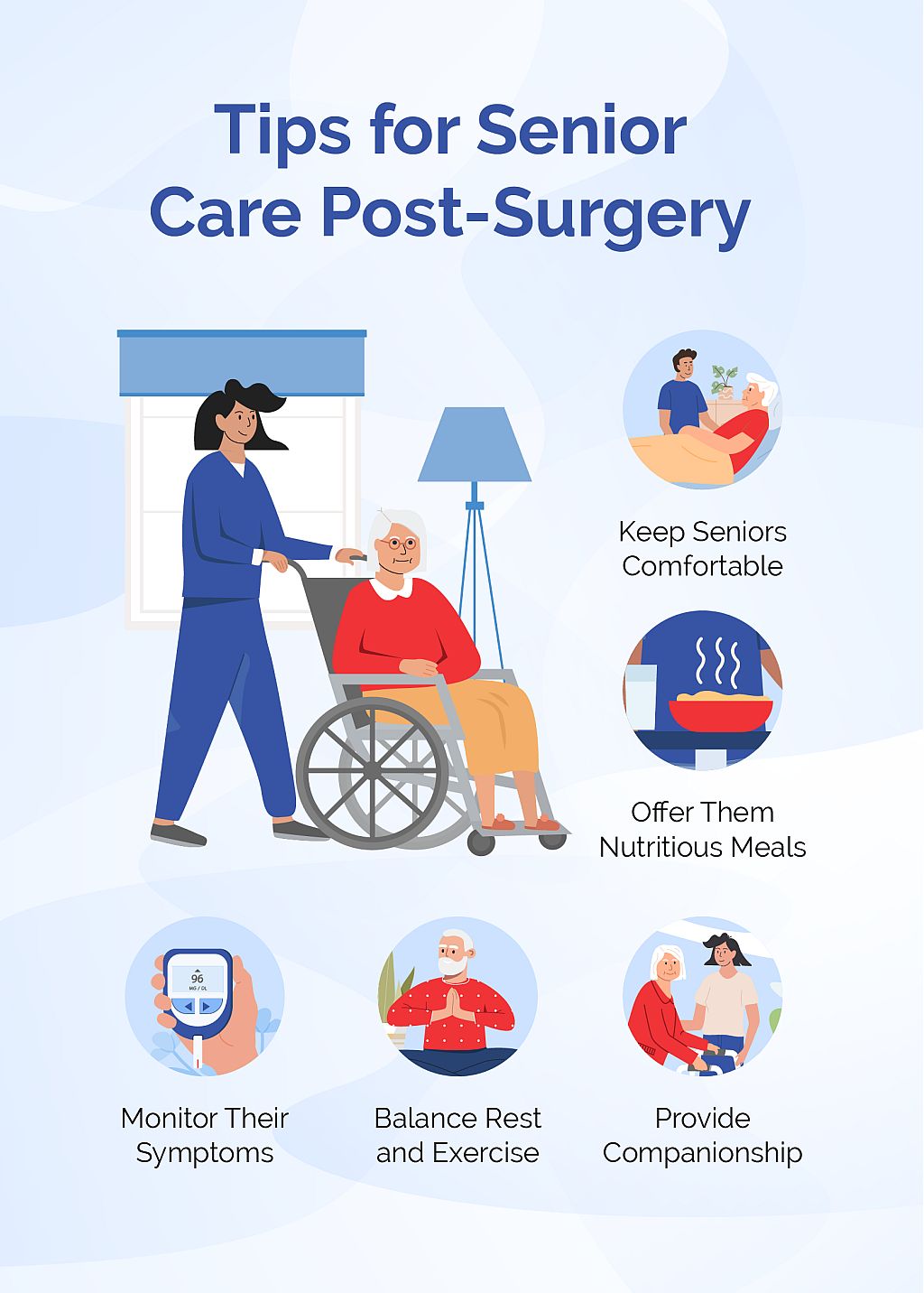 Tips for senior care post-surgery.