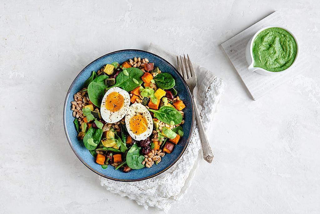 Roasted vegetable grain bowl.