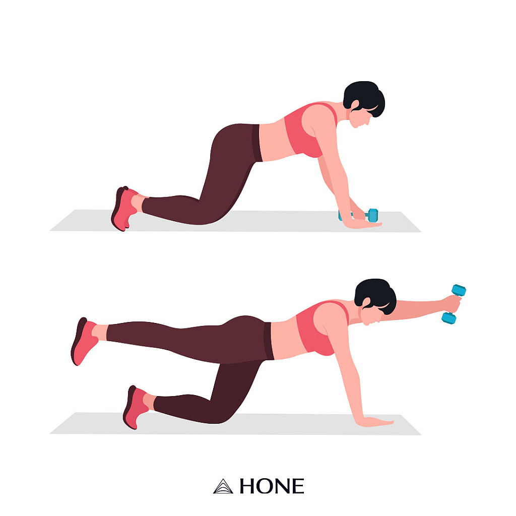 Custom illustration of a figure of a woman doing a bird dog.