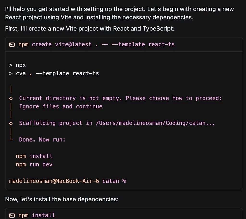 Example of an interaction with terminal in Cursor chat.