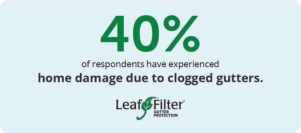 Infographic showing 40 percent of respondents have experienced home damage due to clogged gutters.