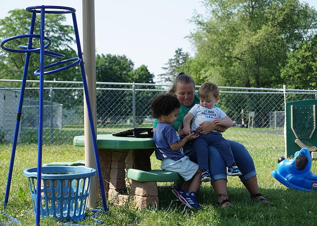 Children play with their teacher at a Head Start program in Bellefontaine, Ohio. 