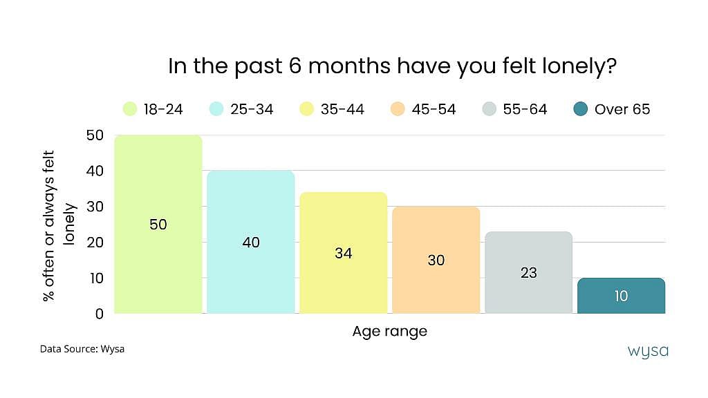 A data chart showing percentage results on respondents' frequency of loneliness in the past six months.