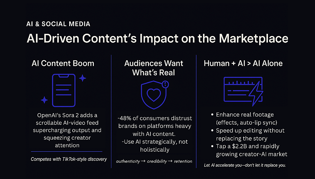 An infographic showing data on AI-driven content's impact on the marketplace.