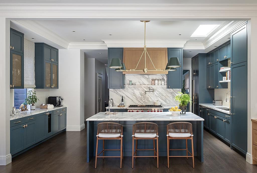 Interior of a home kitchen with natural stone elements.