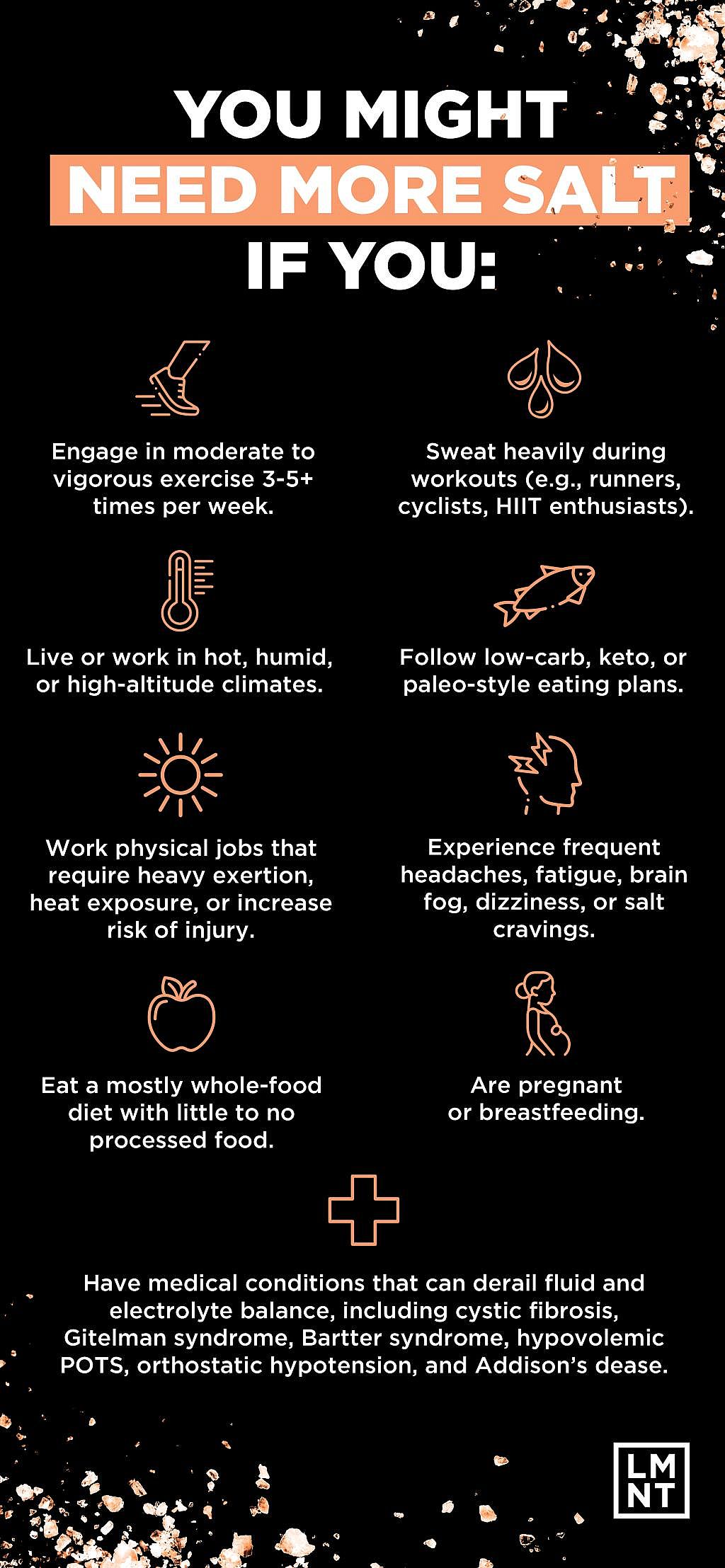 An infographic on indications a person might need more salt.