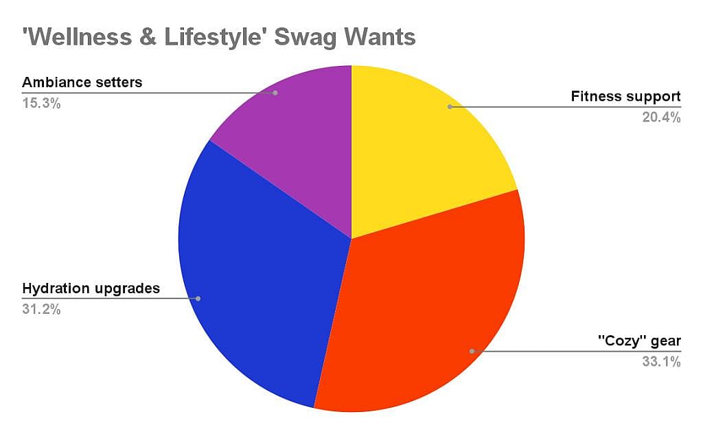 A pie chart showing what features can 'wellness and lifestyle' swag offer.