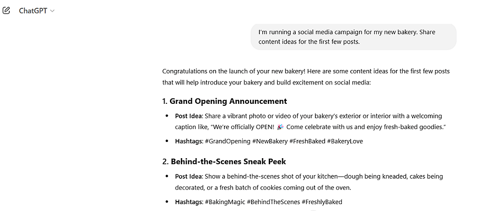 An example of how you can use ChatGPT to generate content ideas.