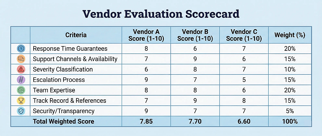 A vendor evaluation scorecard.