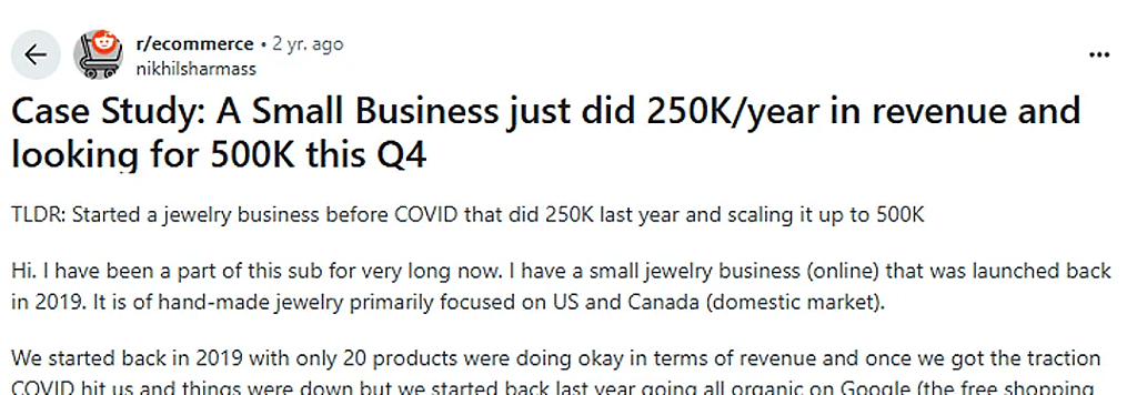 A screenshot showing a case study on Reddit. 
