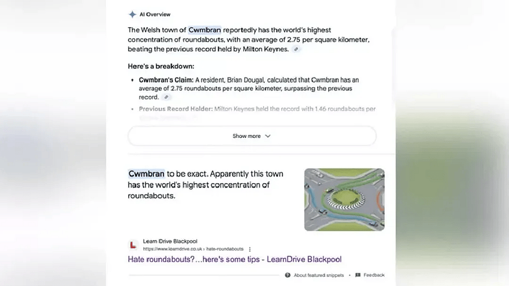 A screenshot of Google's AI Overview for the searched topic Cwmbran.