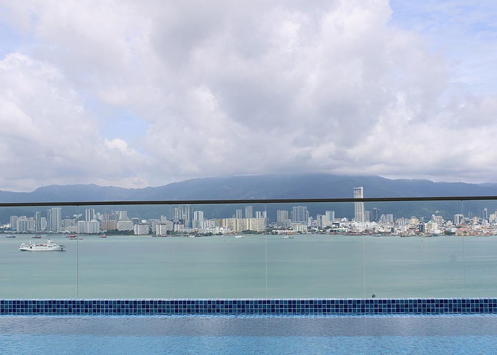 A panoramic aerial view of Georgetown, Penang island in Malaysia.