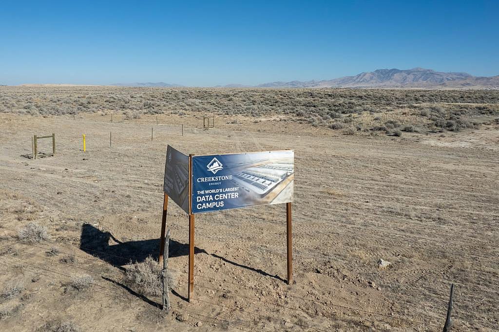 A sign marks the site for the Creekstone Energy Data Center Campus which is currently just a dirt lot, on Thursday, Feb. 5, 2026.