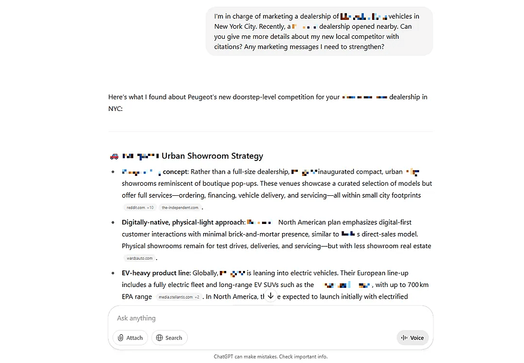 A ChatGPT example prompt asking for information about a brand that recently opened nearby.
