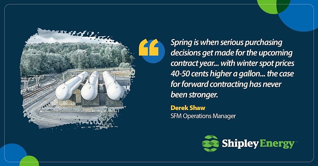 A quote infographic of Derek Shaw, SFM Operations Manager, on purchasing decisions during spring.
