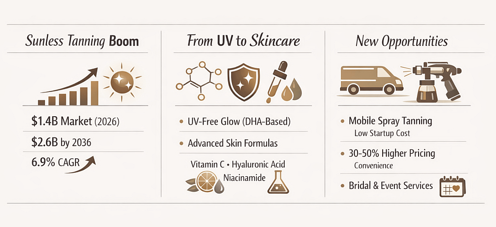 An infographic showing the market trends reshaping the sunless tanning industry.
