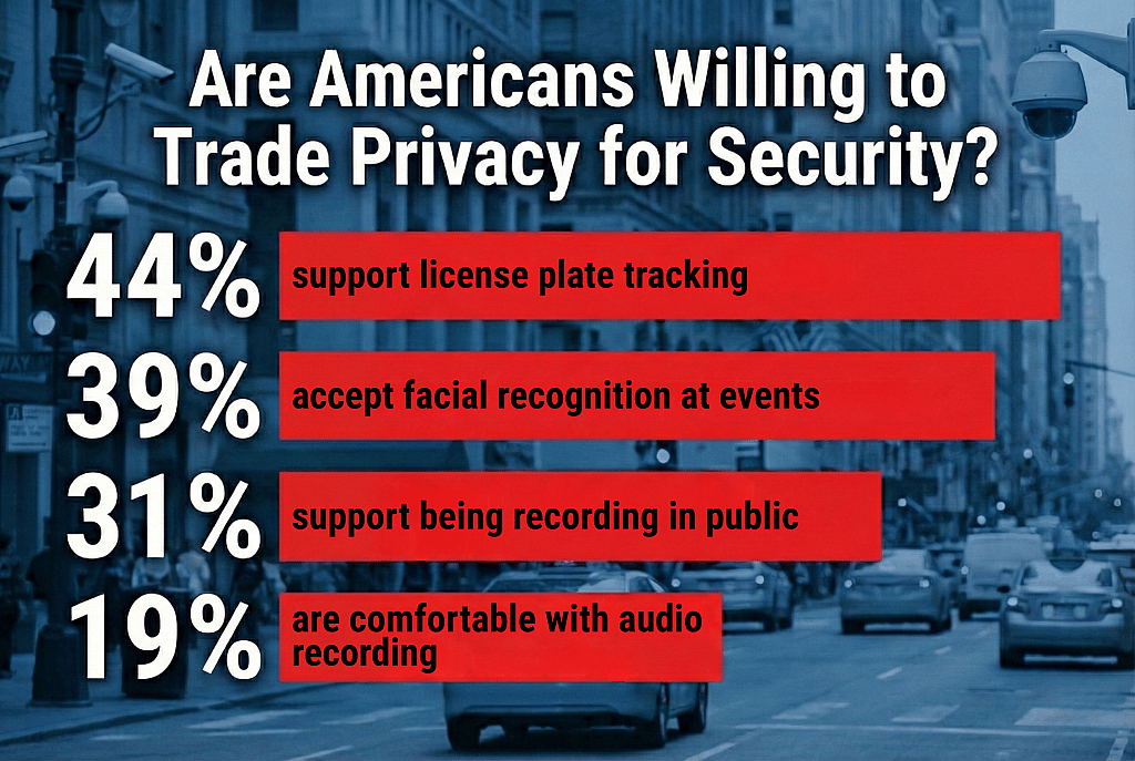 An infographic showing the data on if Americans are willing to trade privacy for security.