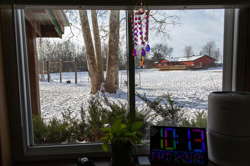 A view from the library across the grounds toward the main building. 