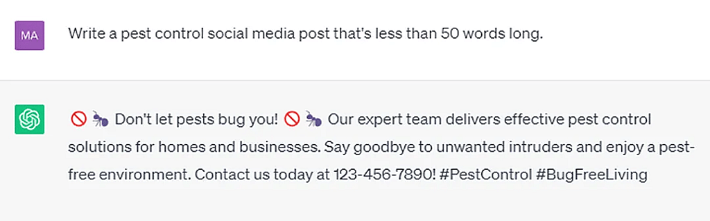 A social media post generated from a prompt on ChatGPT.