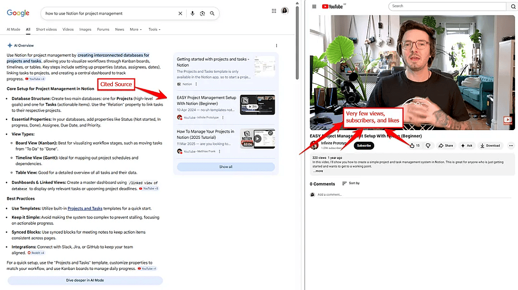 A screenshot of a Google search result and a Youtube video tutorial.