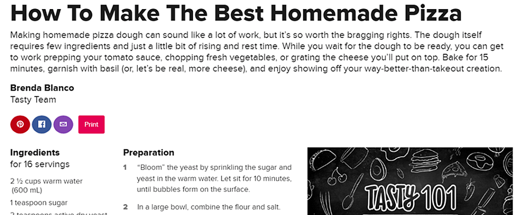 A screenshot of a recipe from a website. 