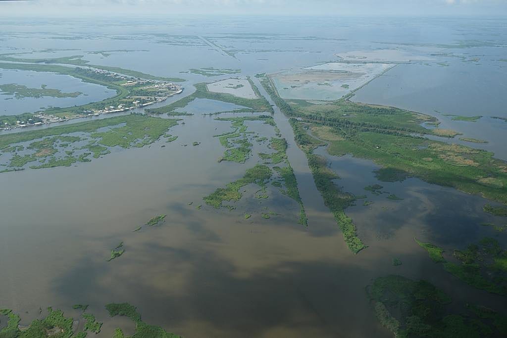 Former oil field in Plaquemines Parish on May 24, 2025 at a site named in one of the coastal damage cases, where the dredging of canals and dumping of toxic waste is alleged to have contributed to significant land loss around the community of Delacroix.