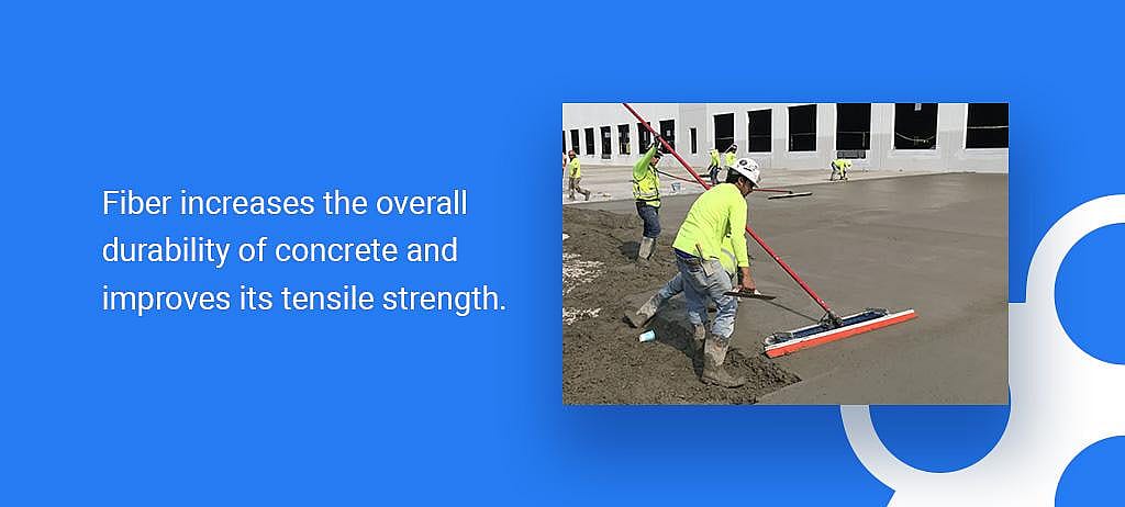 An infographic citing the main benefit of reinforcing fiber in concrete.