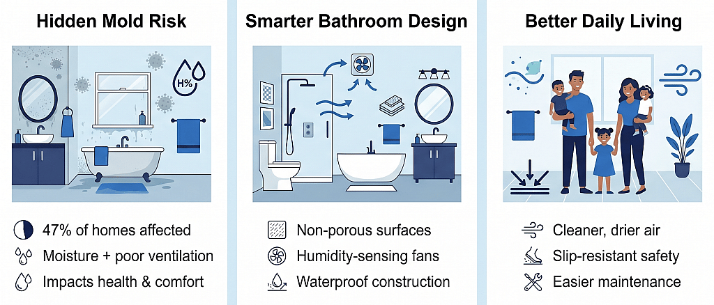 Infographic showing the benefits of remodeling a bathroom with a modern design.