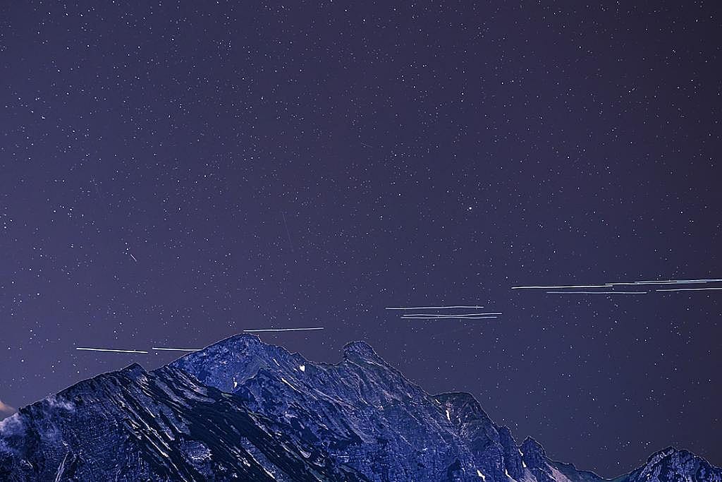 Starlink satellites in the night sky.