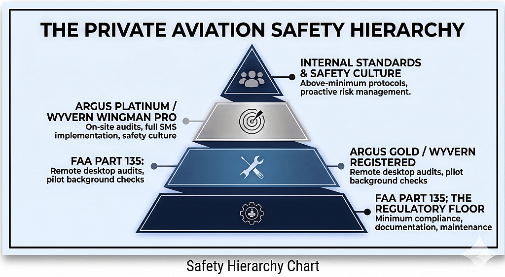 A pyramid chart showing the private aviation safety hierarchy.