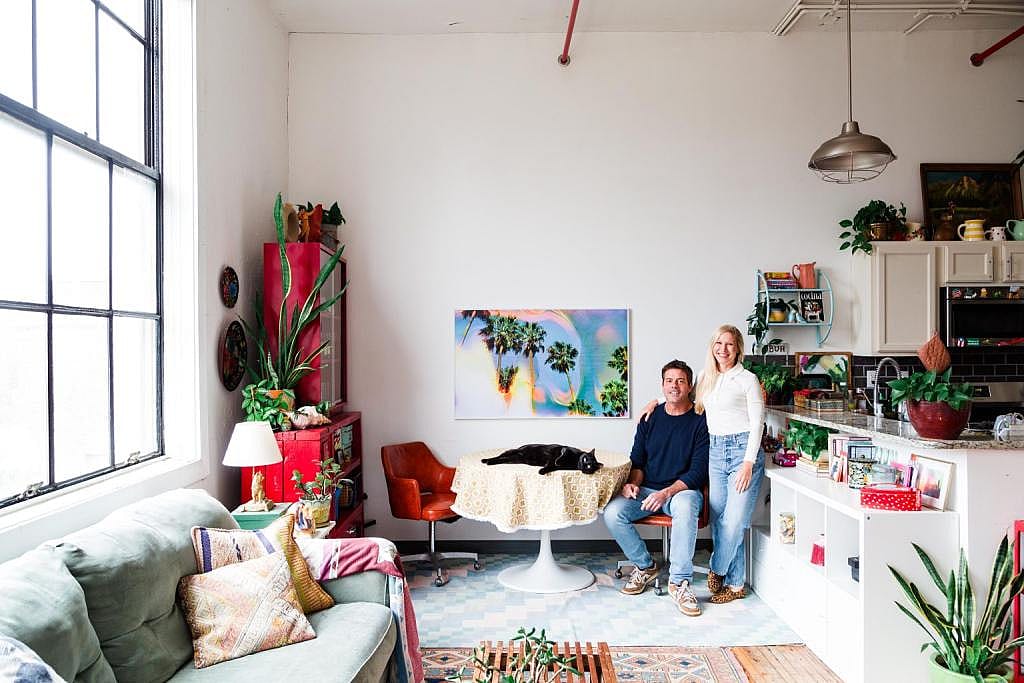Mallory Brooks and her husband Mike Schatz live in a loft apartment in a former Atlanta high school that closed in 1987.