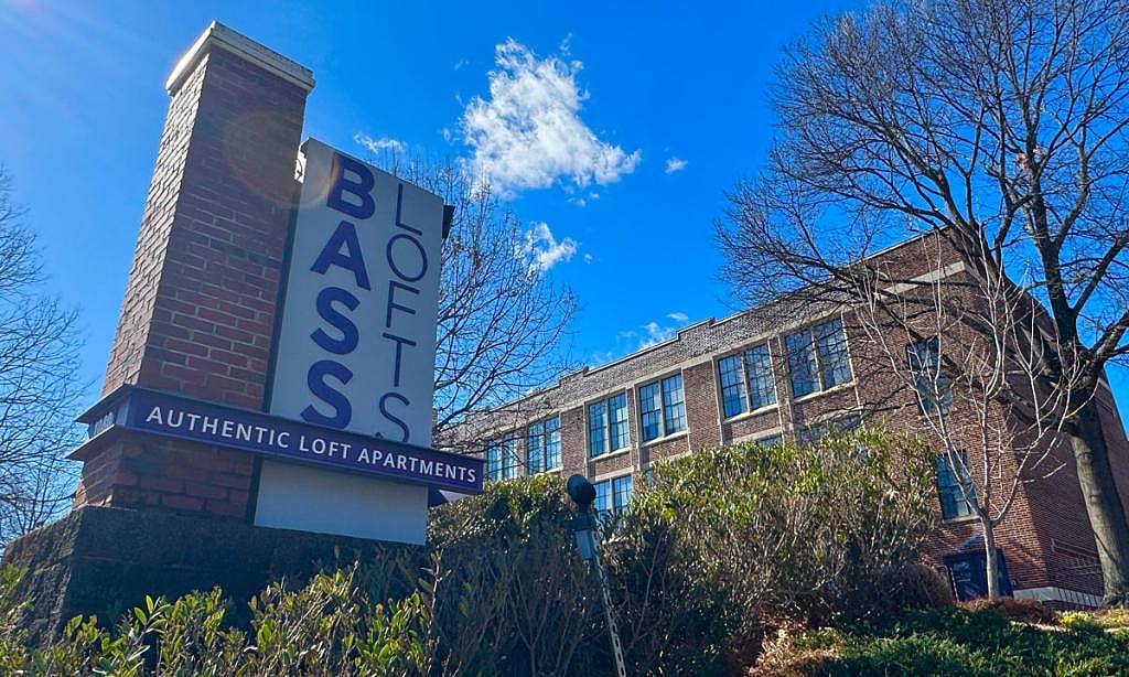 The Bass Lofts apartments signage in 2026.