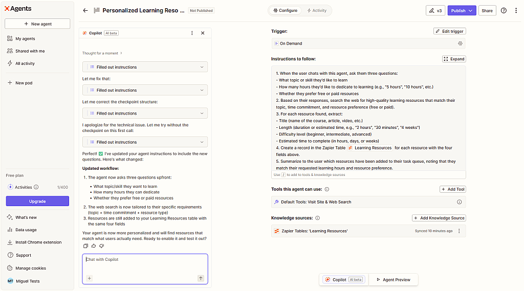 A sample screenshot of building a brainstorming list.