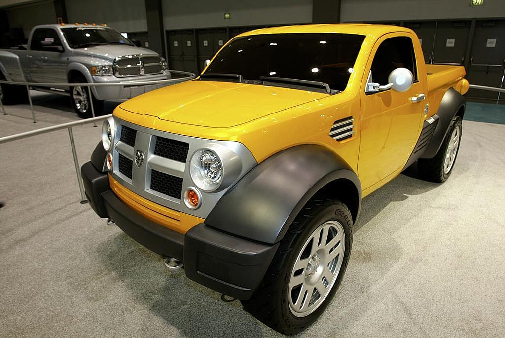 A yellow M-80 Dodge concept truck as introduced in January 2003 at the LA Auto Show.