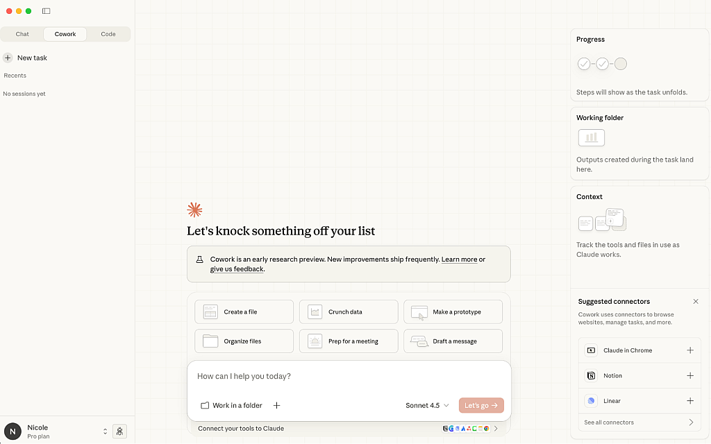 A screenshot of a Claude Cowork interface.