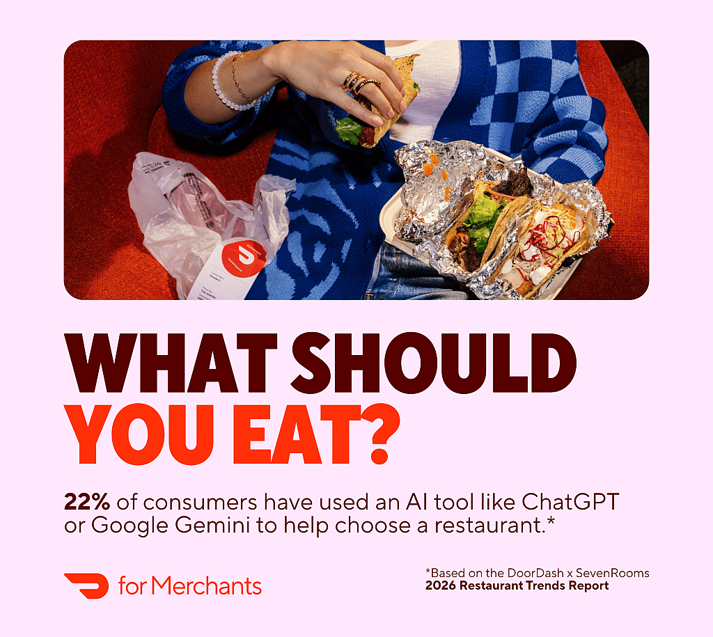 An infographic stating that 22% of consumers have used an AI tool like ChatGPT or Google Gemini to help choose a restaurant.
