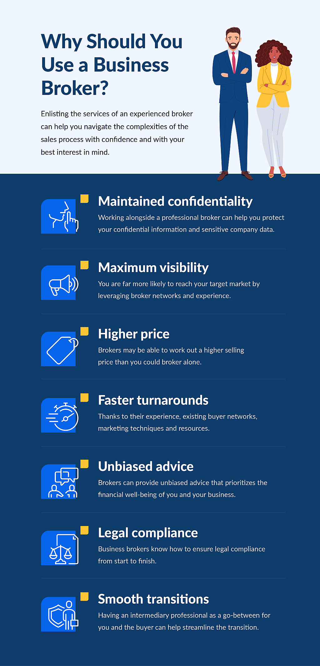 An infographic listing reasons on why sellers should use a business broker.