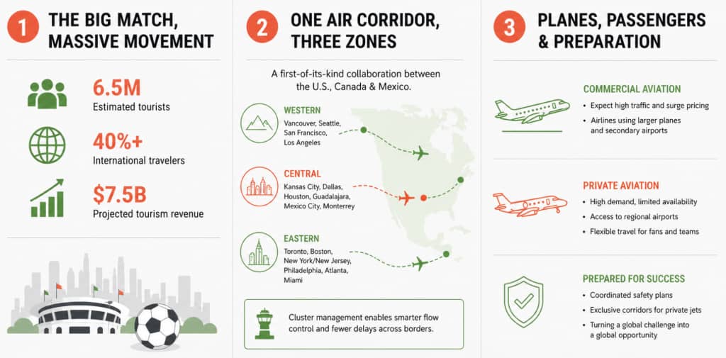 An infographic showing data on the flight, aviation, and tourism stats of the World Cup traffic.