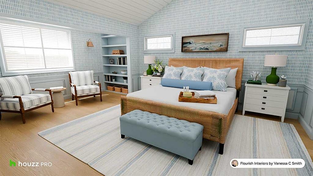 A dreamy and soothing Nantucket-inspired bedroom by Flourish Interiors.