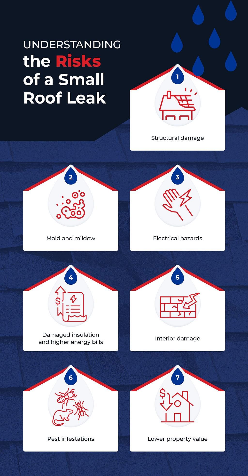 An infographic showing the risks of a small roof leak. 