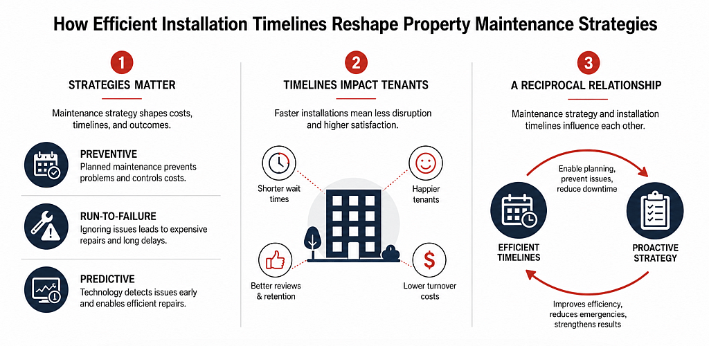 An infographic detailing how efficient installation timelines optimize property maintenance strategies.