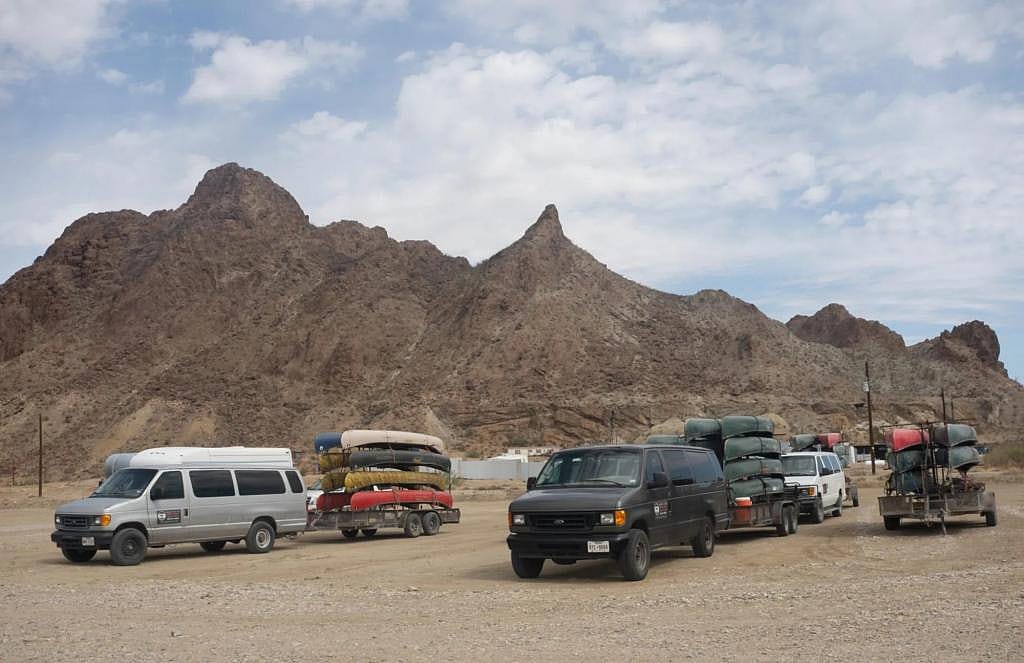 Kayaks outside of the Big Bend Boating and Hiking Company in Terlingua, Texas.