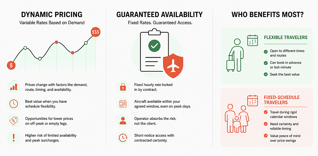 An infographic defining dynamic pricing, guaranteed availability, and who benefits most in that system.