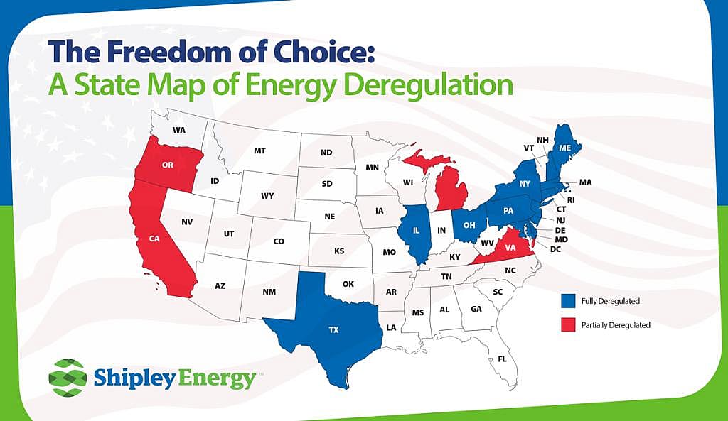 A data map of the US showing energy deregulation across the states.