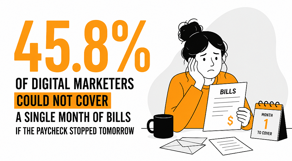 An infographic stating that 45.8% of digital marketers could not cover a single month of bills.