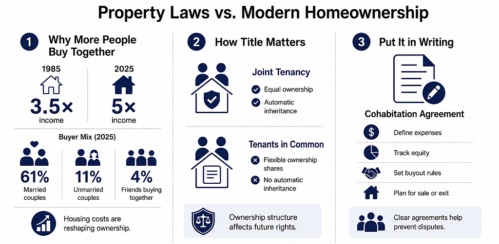 An infographic comparing key details between property laws and modern homeownership.