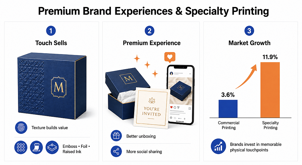 Infographic revealing what premium brand experiences and specialty printing can offer.