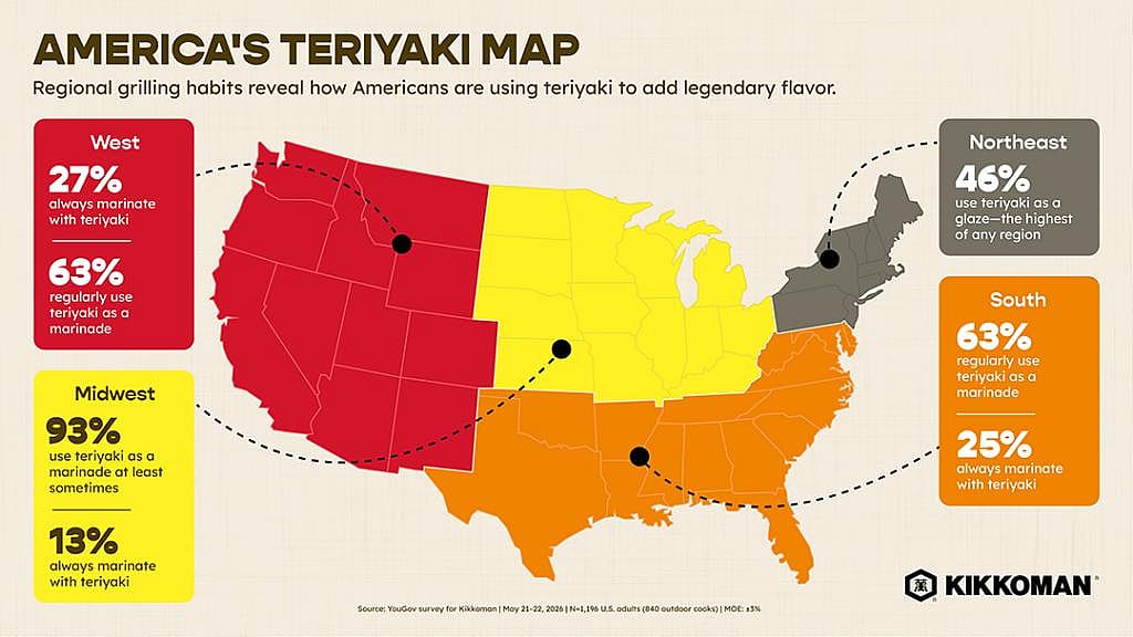 A data map graphic revealing America's regional grilling habits and the use of teriyaki to add flavor.
