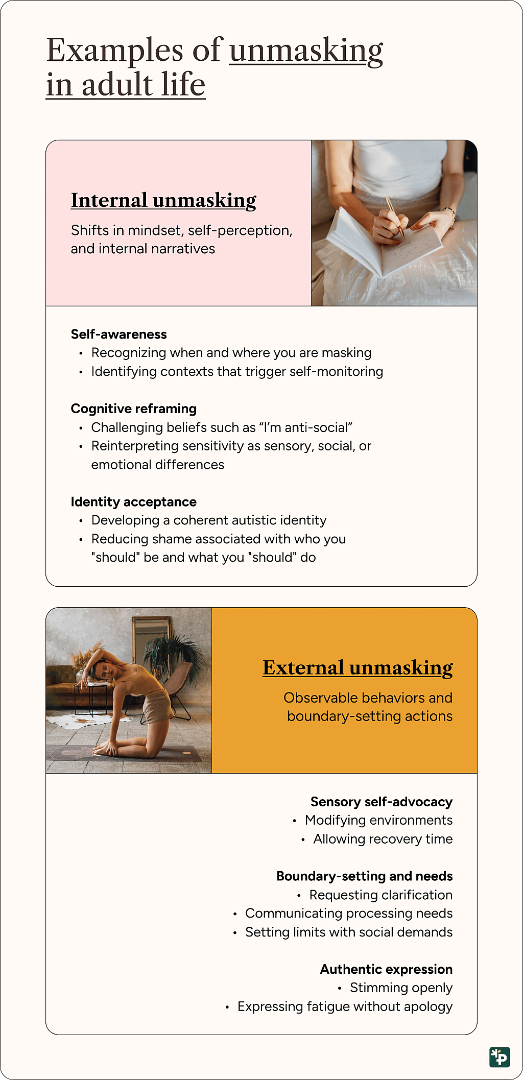 Infographic showing examples of unmasking in adult life.
